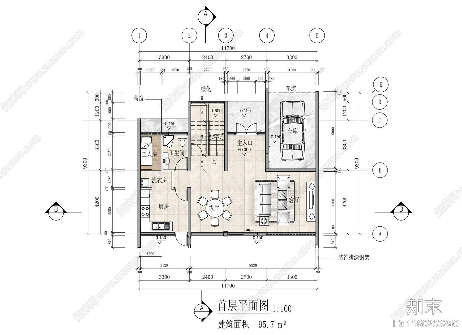 100㎡二层别墅室内平面全施工图下载【ID:1160263240】