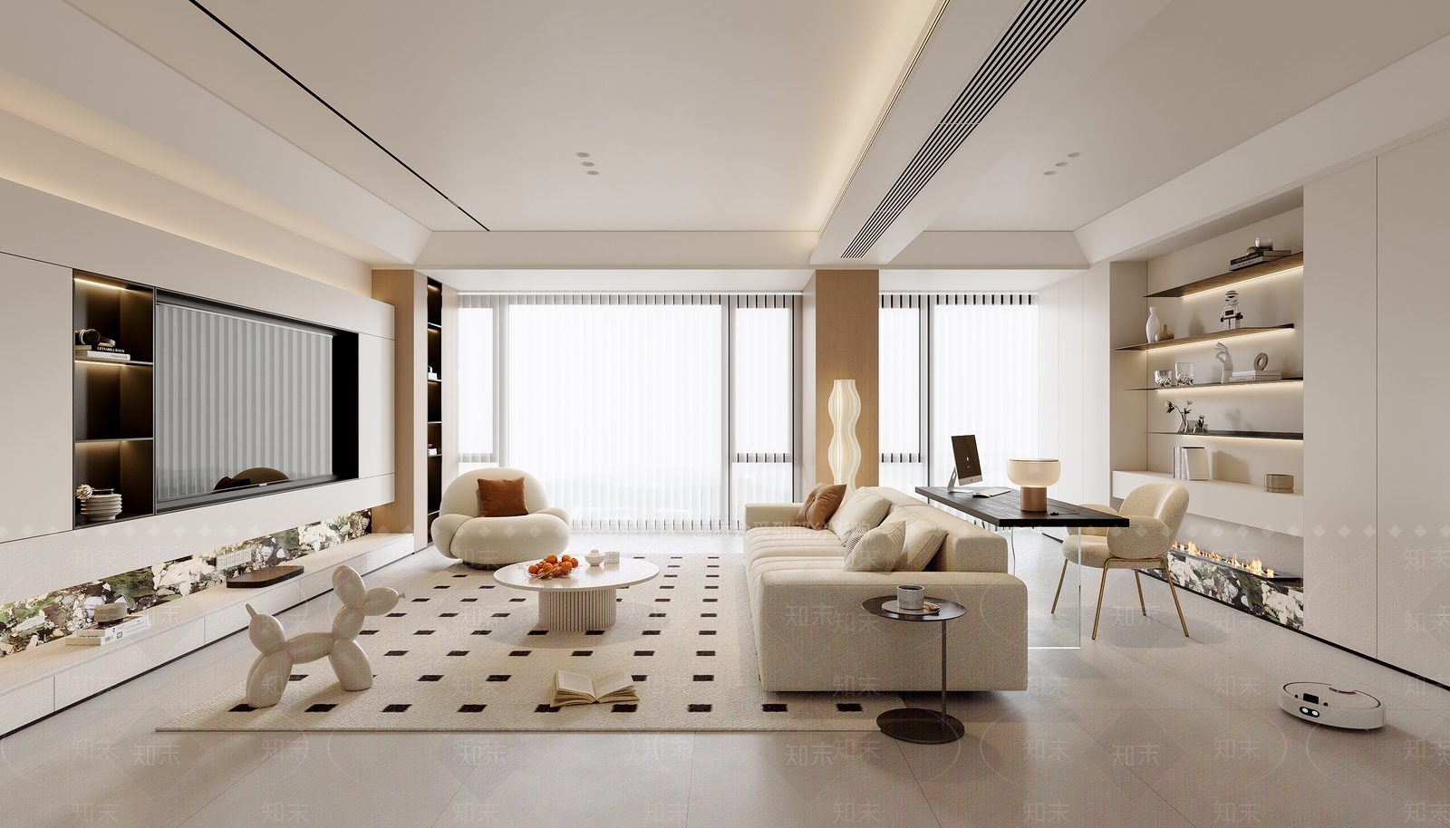 现代奶油风客厅3D模型下载【ID:1160266018】