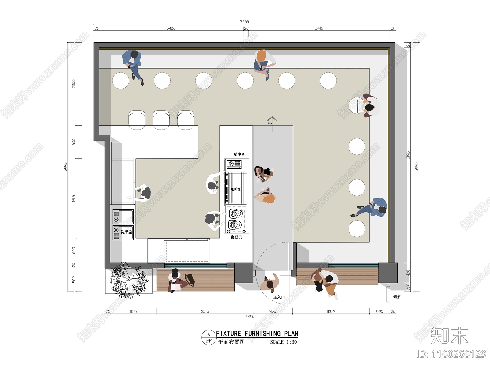 咖啡奶茶店平面布置图施工图下载【ID:1160266129】