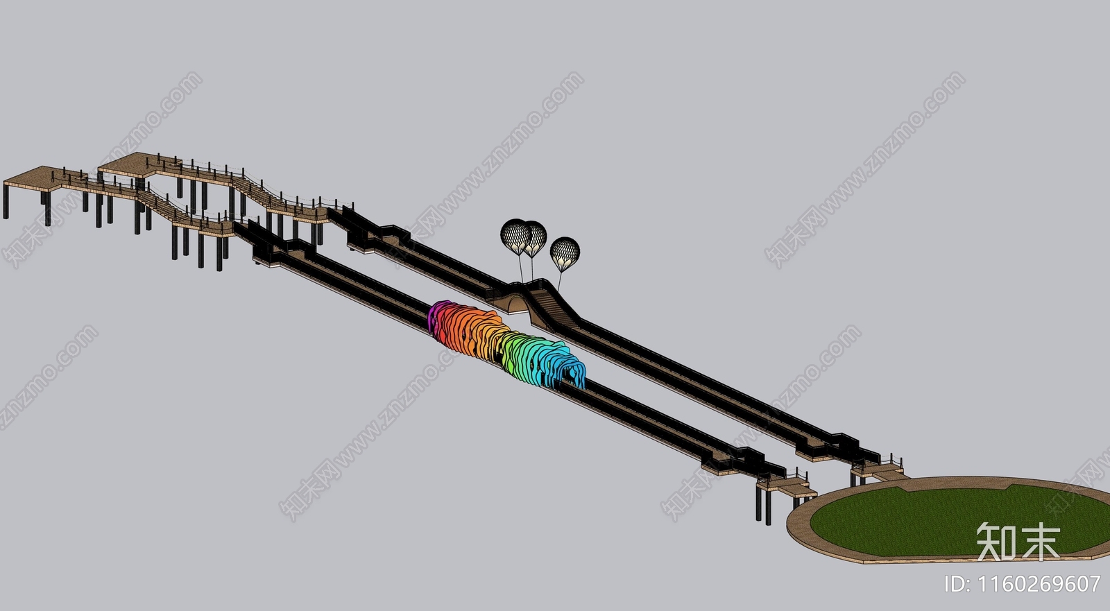 两座彩虹浮桥SU模型下载【ID:1160269607】