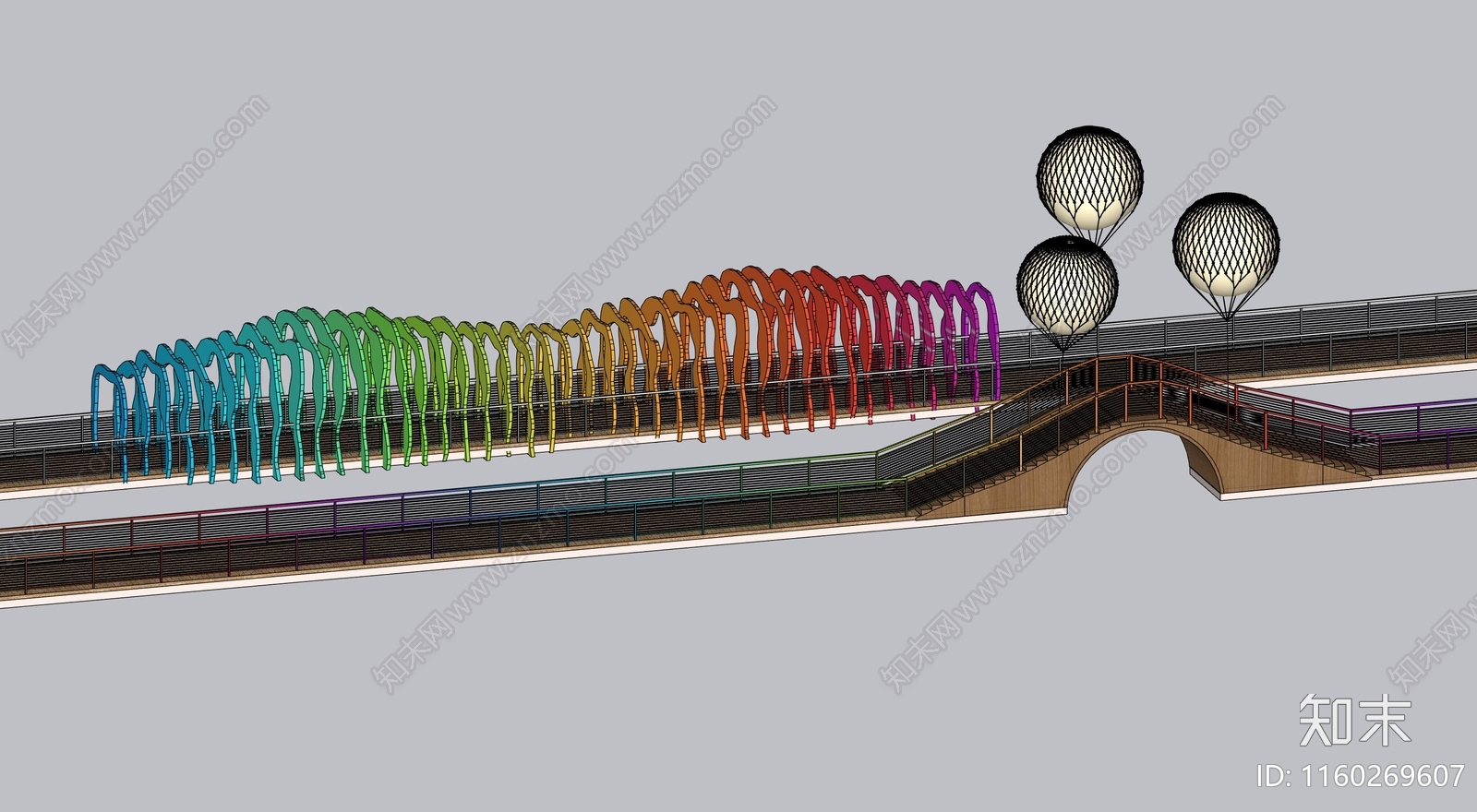 两座彩虹浮桥SU模型下载【ID:1160269607】