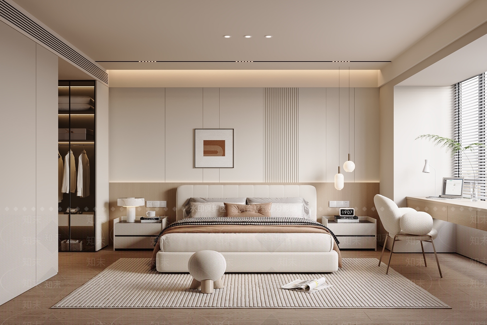 现代奶油风家居卧室3D模型下载【ID:1160271772】