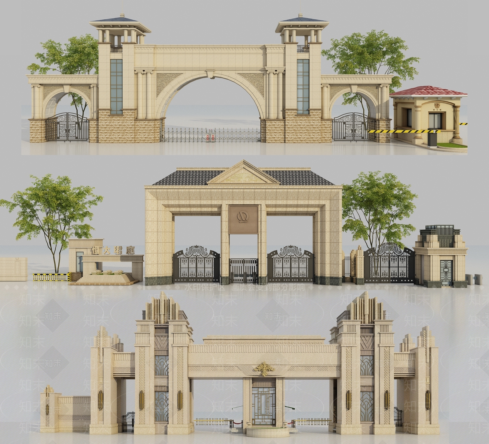 欧式入口大门SU模型下载【ID:1160272905】