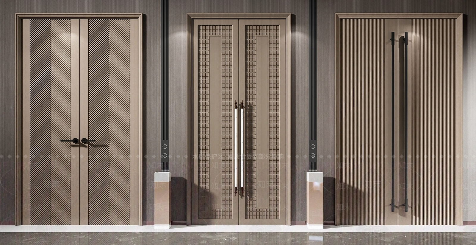 新中式轻奢金属入户大门双开门防盗门3D模型下载【ID:1160272549】