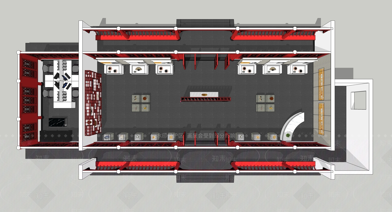 红色中式中国风展厅SU模型下载【ID:1160272904】