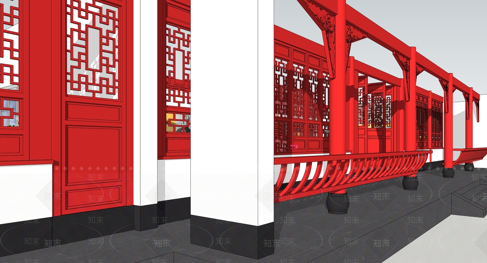 红色中式中国风展厅SU模型下载【ID:1160272904】