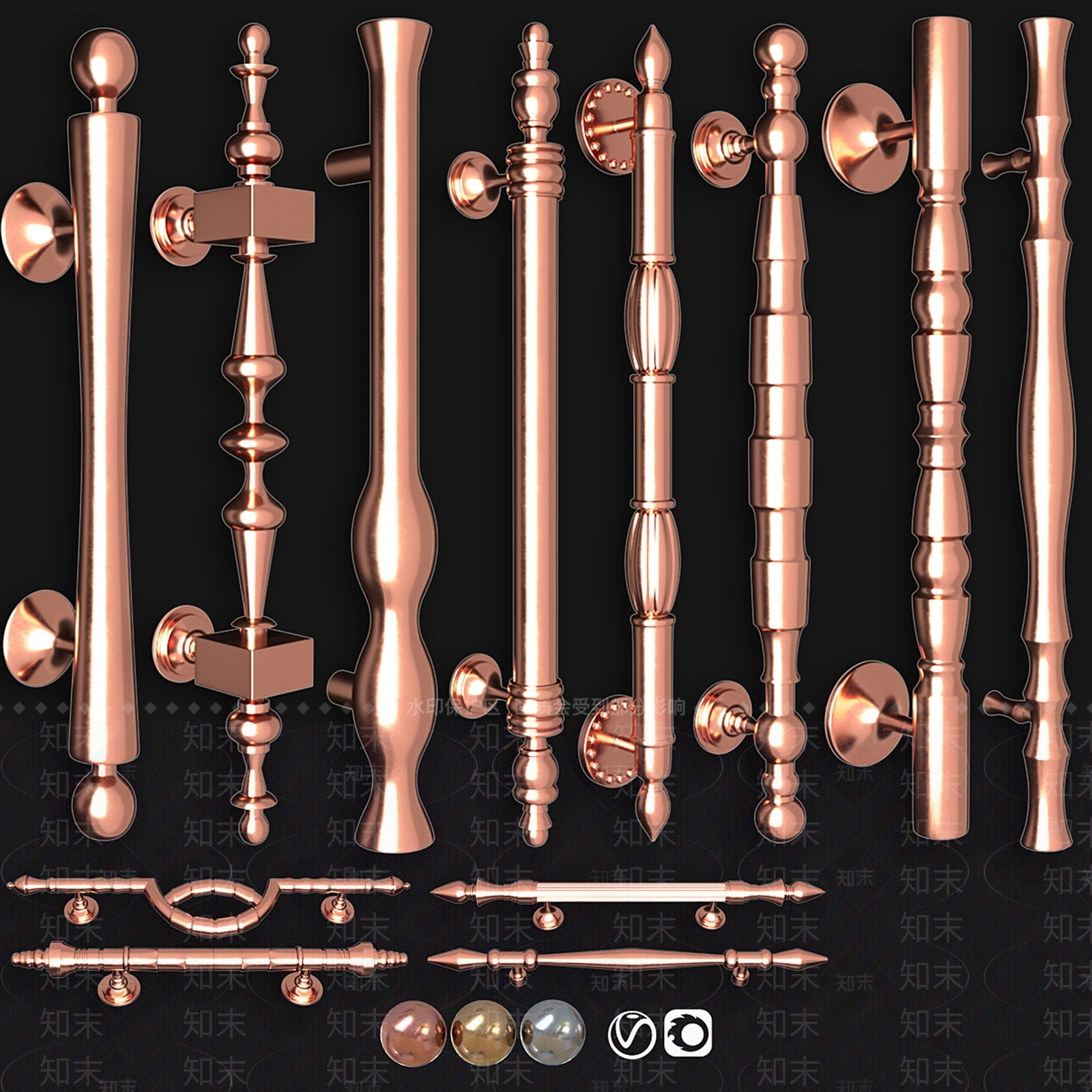 欧式金属门把手3D模型下载【ID:1160274943】