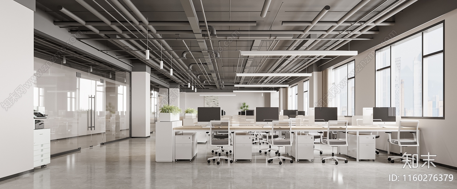 现代工业风综合办公室员工办公区办公桌3D模型下载【ID:1160276379】