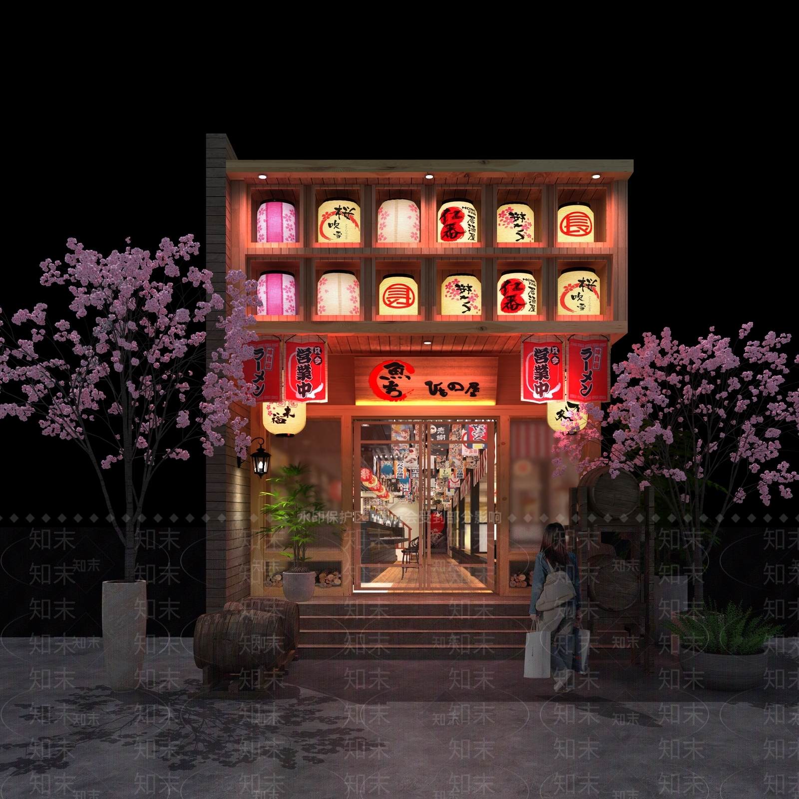 日式门头夜景3D模型下载【ID:1160281095】
