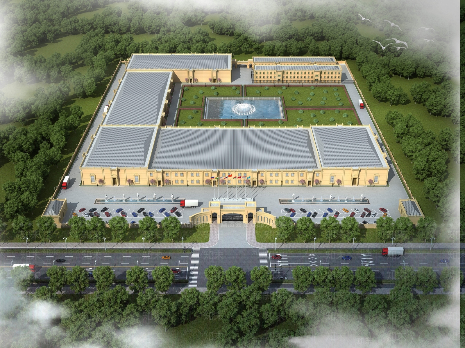 现代厂区鸟瞰3D模型下载【ID:1160281931】