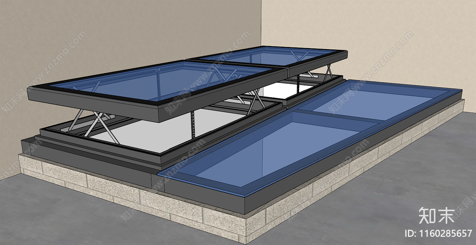 现代别墅天井平行上升天窗SU模型下载【ID:1160285657】