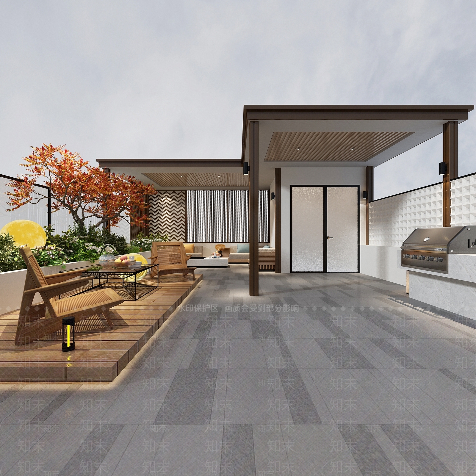 现代露台花园3D模型下载【ID:1160291317】