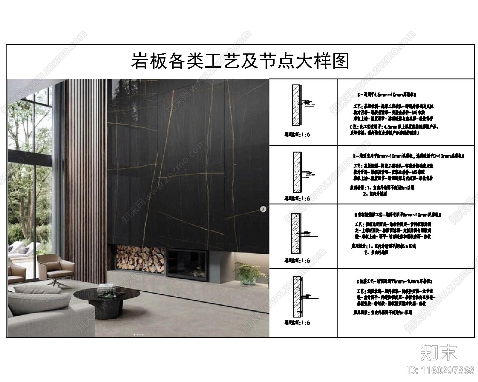 墙面岩板节点大样图和工艺流程cad施工图下载【ID:1160297368】