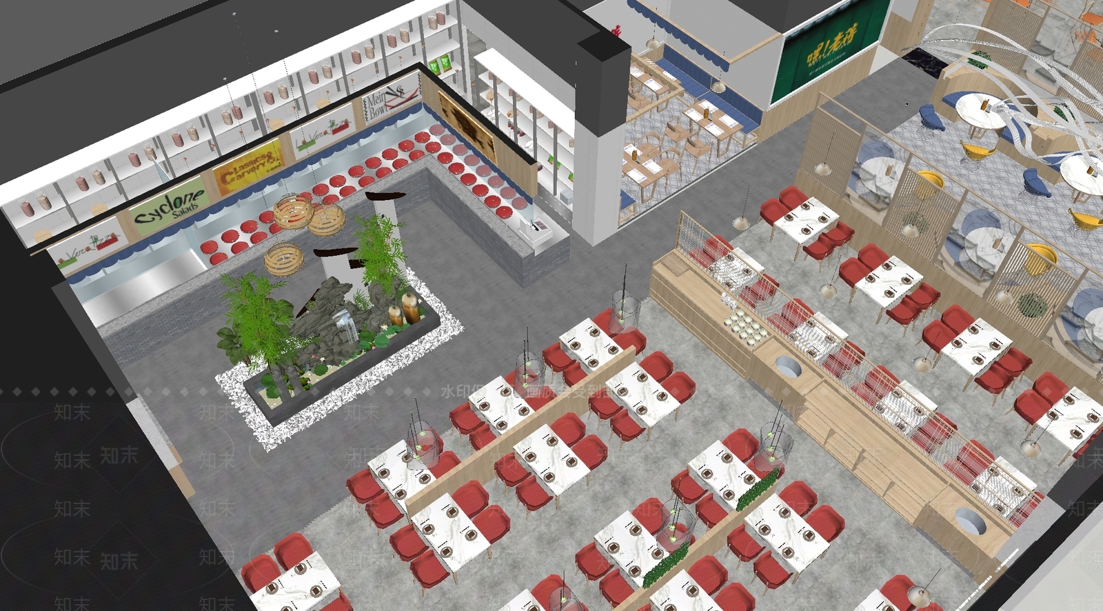 现代餐厅大食堂SU模型下载【ID:1160301560】
