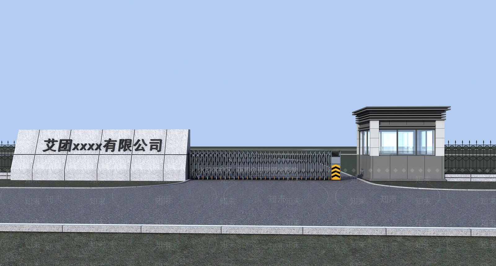 现代成品门卫大门SU模型下载【ID:1160304641】