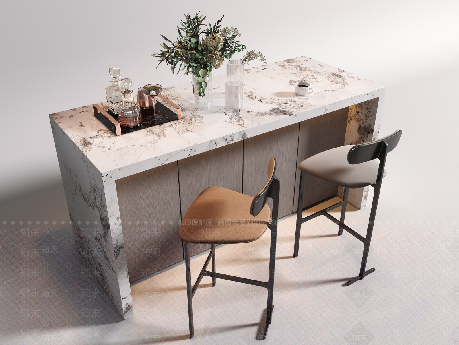 现代吧台吧椅组合3D模型下载【ID:1160305855】