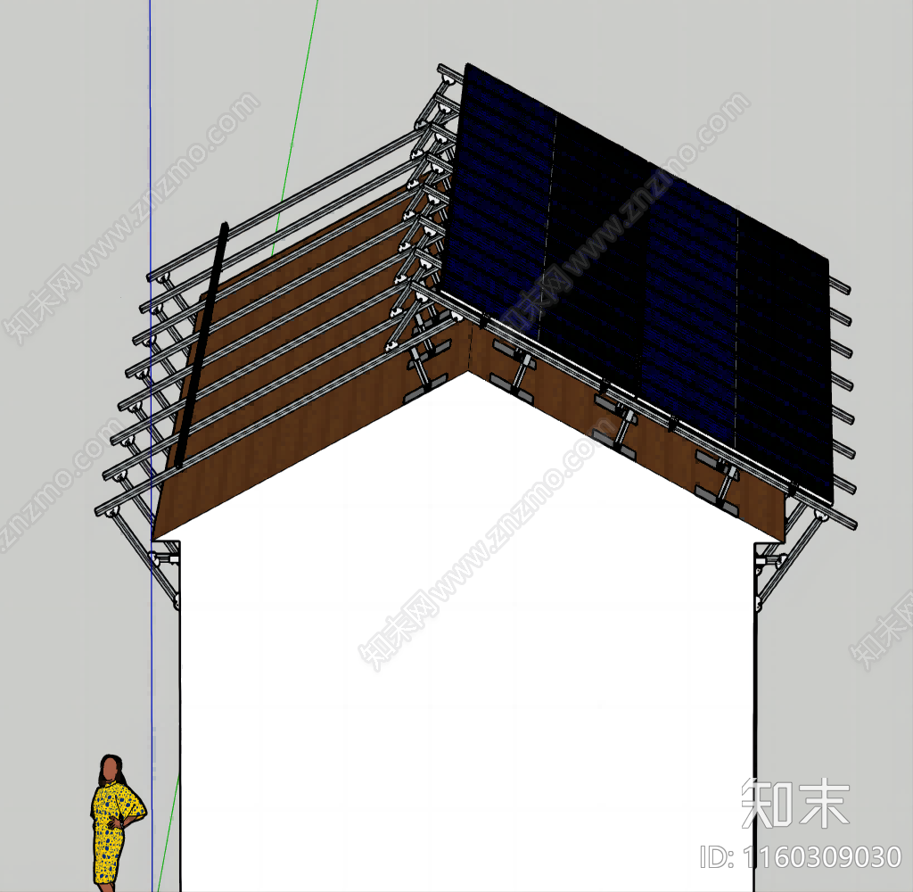 户用光伏斜屋面光伏组件和支架单坡安装图SU模型下载【ID:1160309030】