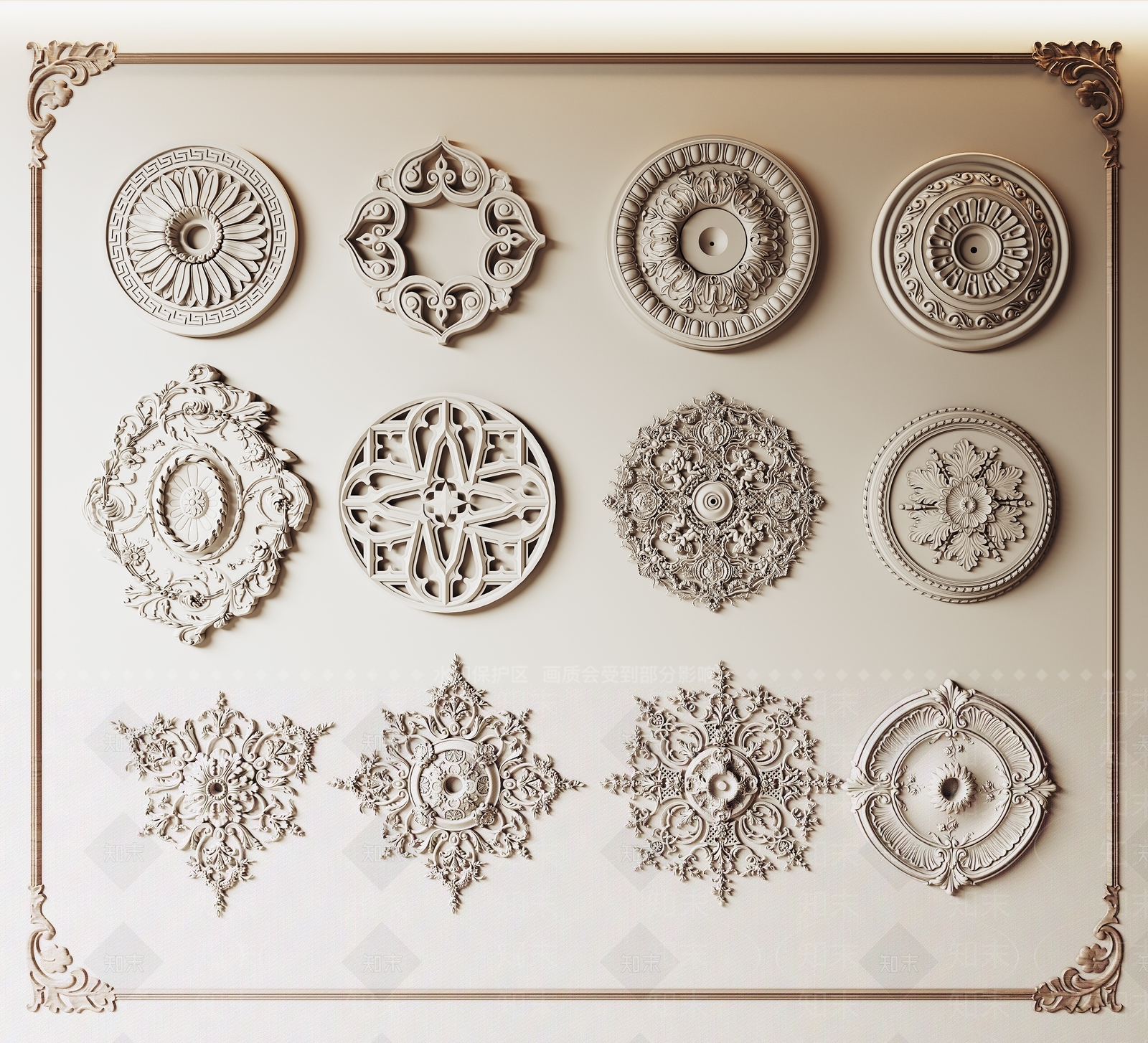 法式石膏灯盘3D模型下载【ID:1160311497】
