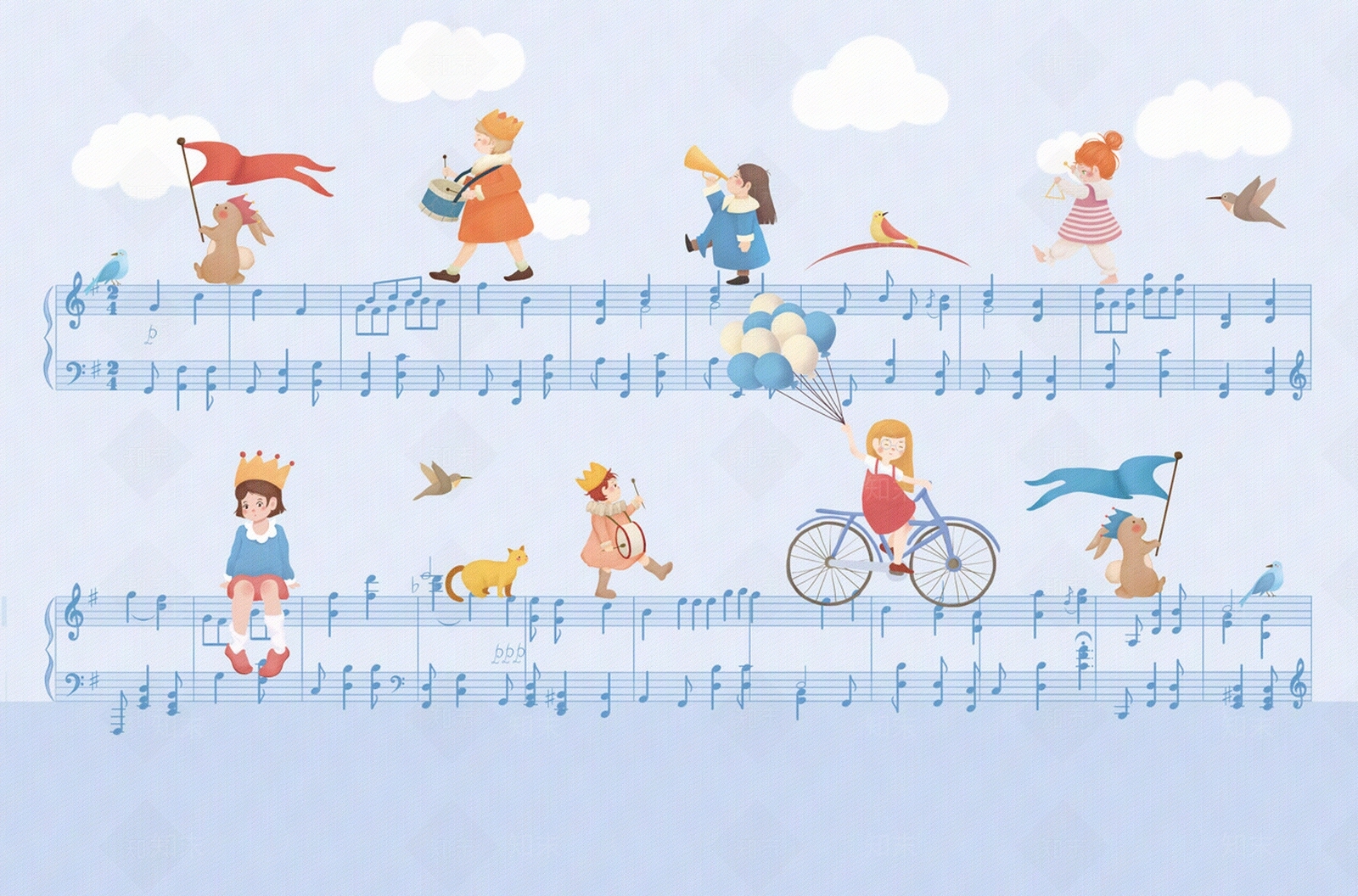 儿童房蓝色音符壁布贴图下载【ID:1160312050】