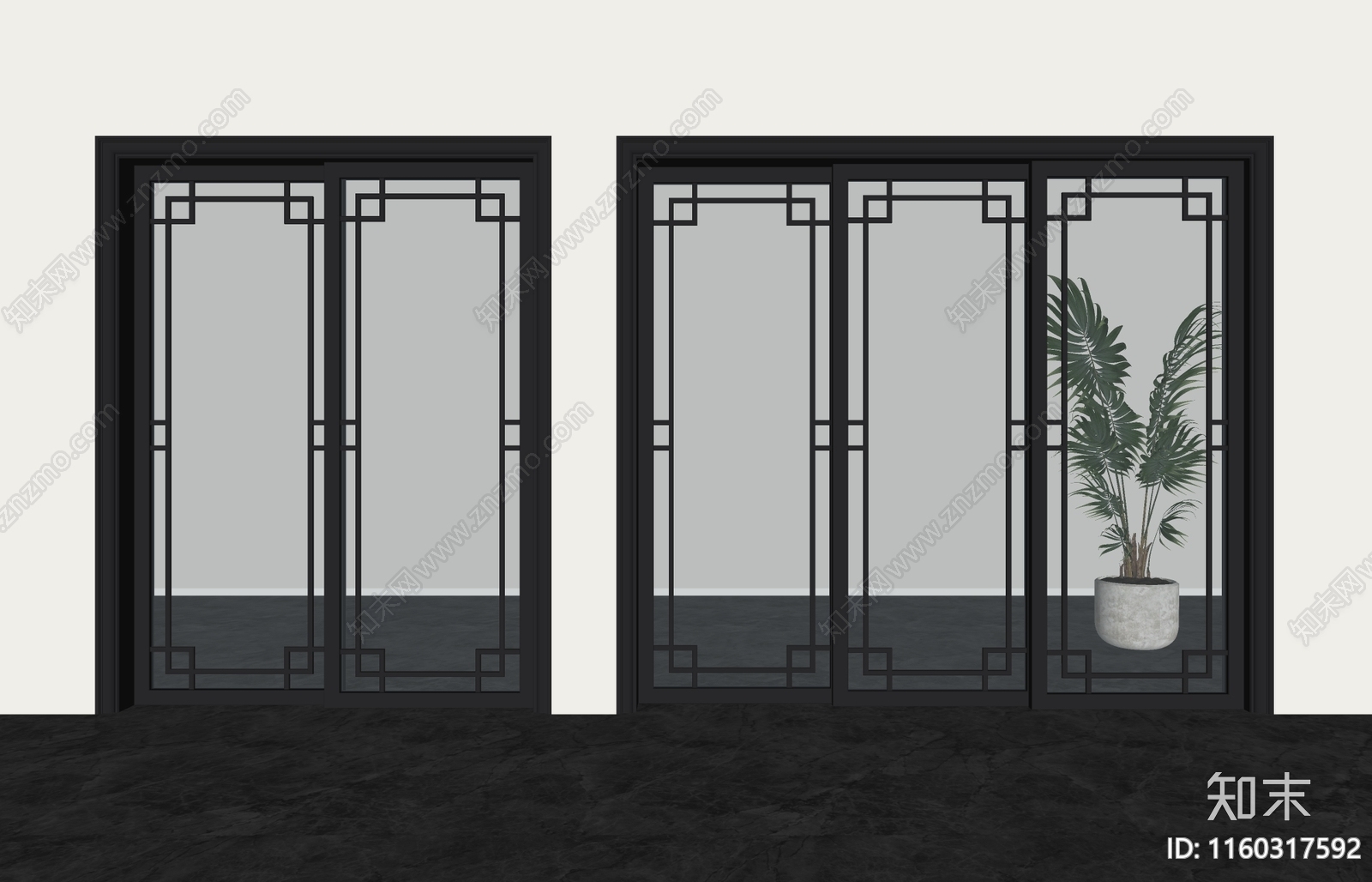 新中式推拉门SU模型下载【ID:1160317592】