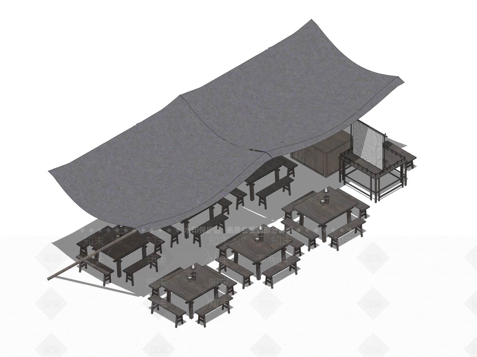 中式茶水摊SU模型下载【ID:1160317977】