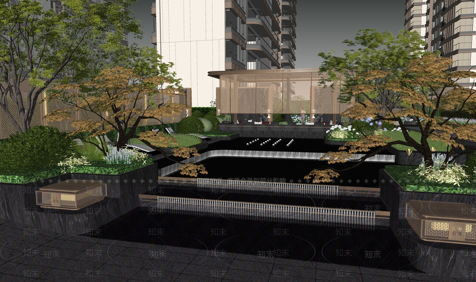 现代小区景观SU模型下载【ID:1160319058】