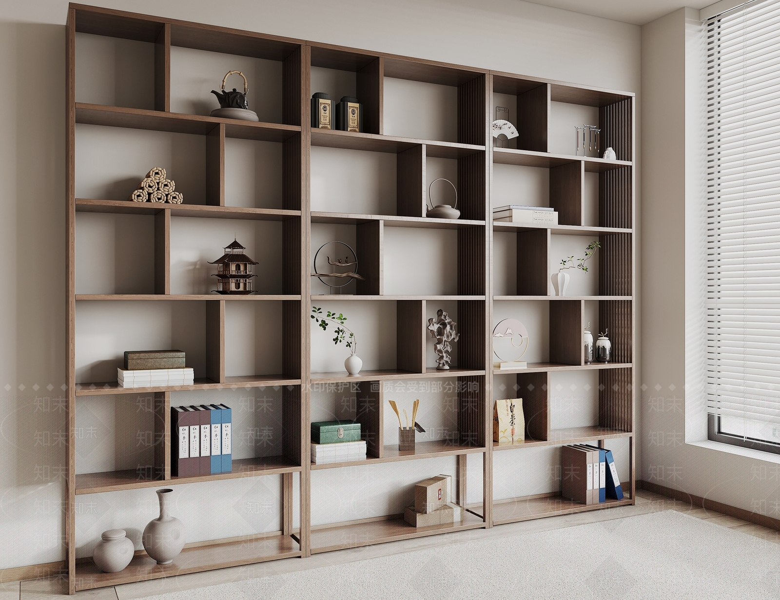 新中式书架3D模型下载【ID:1160323101】