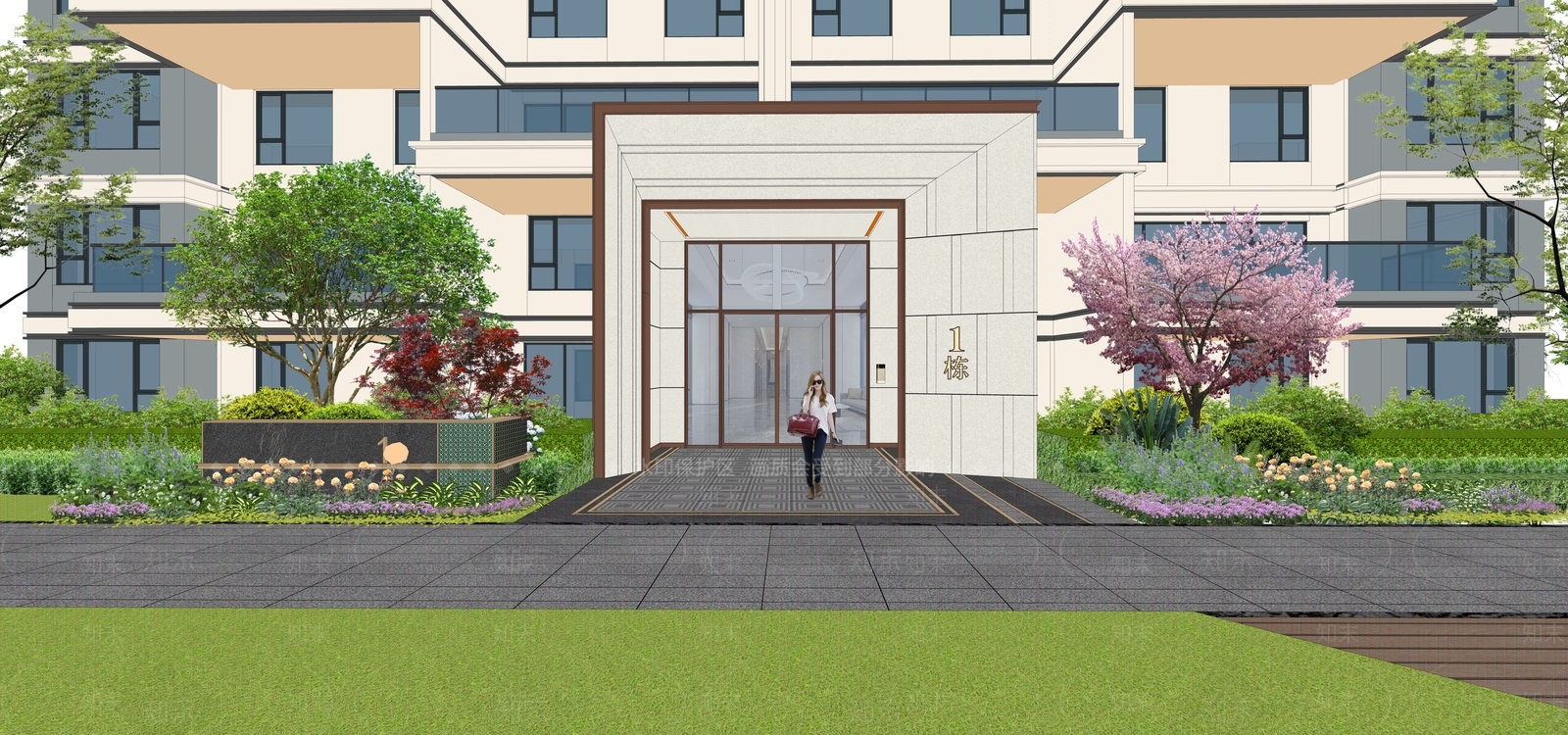 现代单元楼入户门SU模型下载【ID:1160326298】
