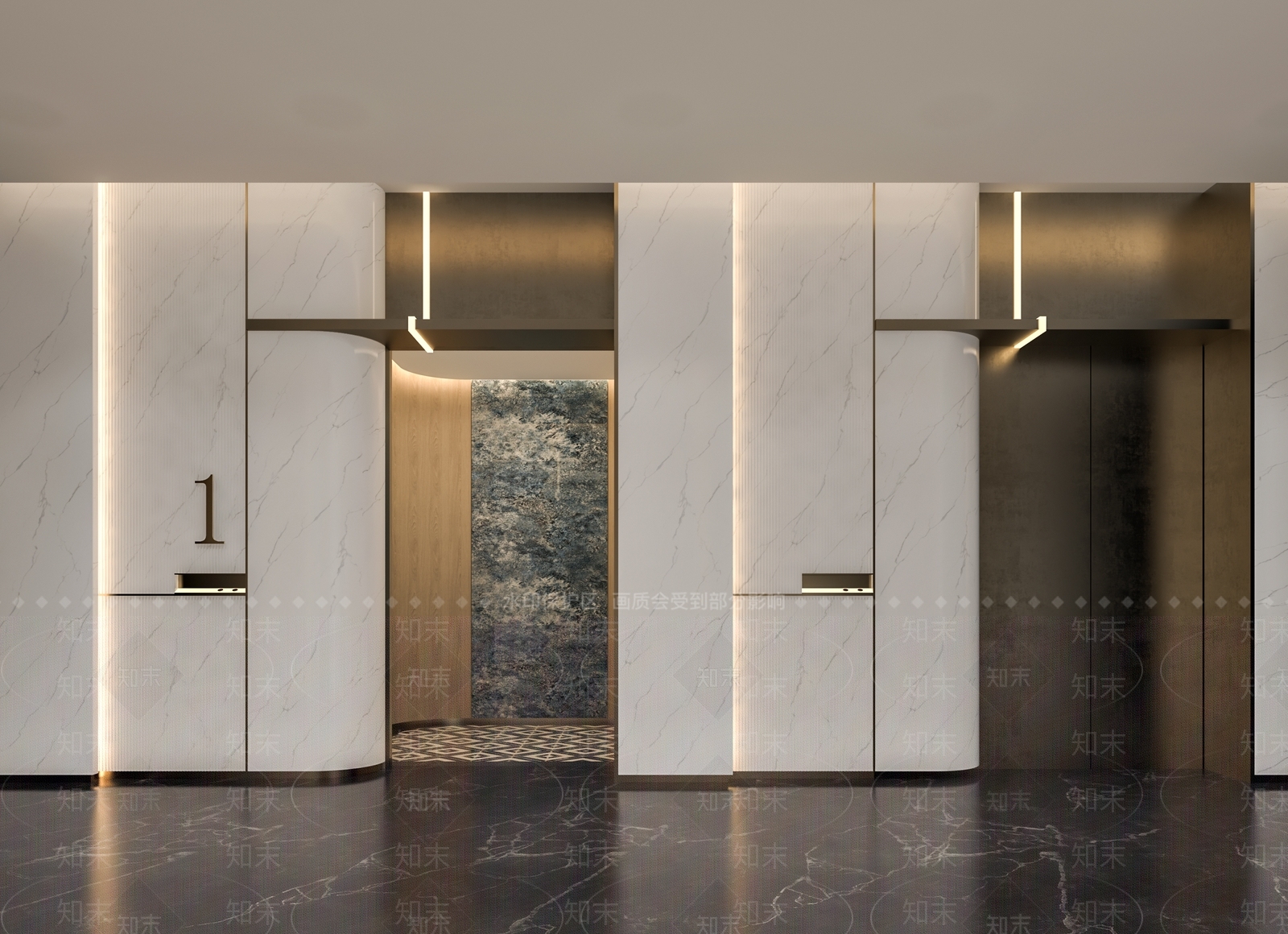 现代酒店电梯厅3D模型下载【ID:1160326931】