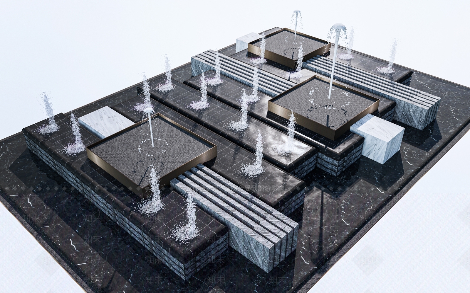 现代喷泉水池3D模型下载【ID:1160327217】