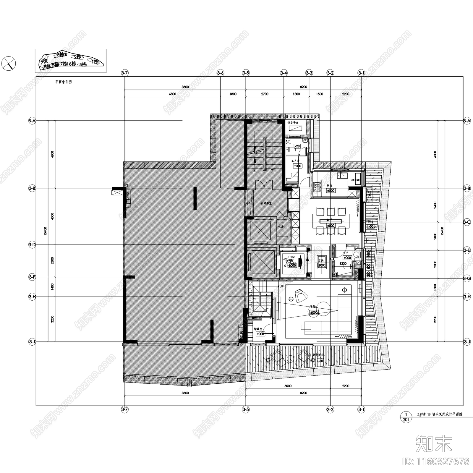 新中式中式汉京半山公馆端头复式室内家装cad施工图下载【ID:1160327678】