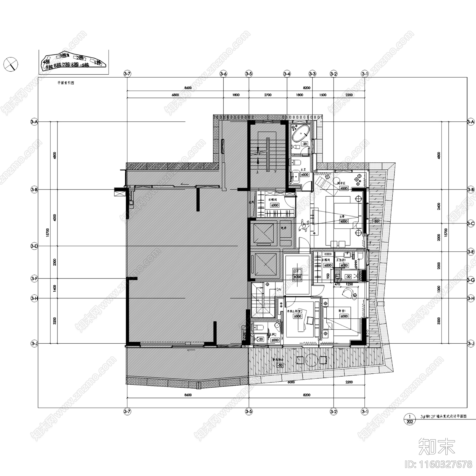 新中式中式汉京半山公馆端头复式室内家装cad施工图下载【ID:1160327678】