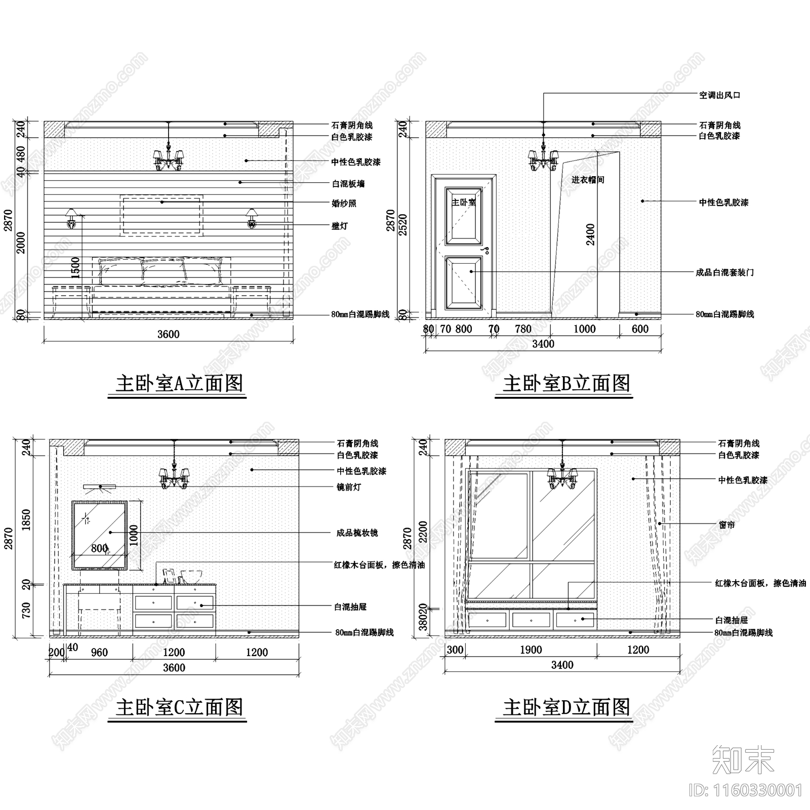 美式简约三室两厅两卫一厨私宅大平层室内家装cad施工图下载【ID:1160330001】