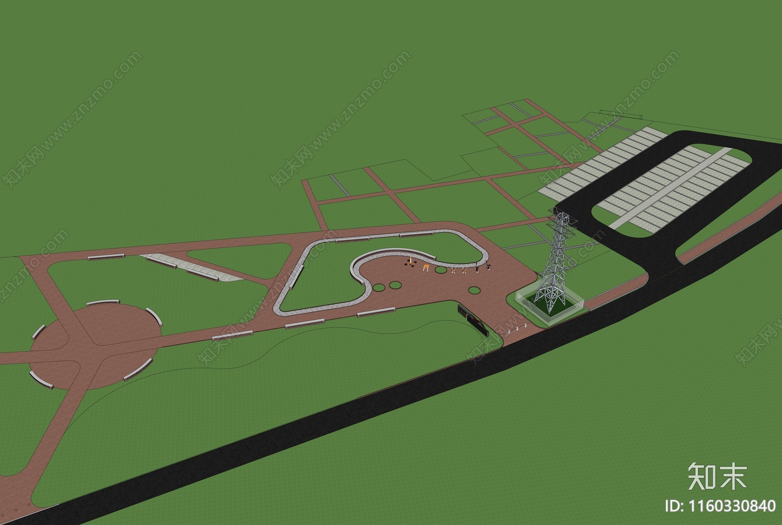 现代乡村健身休闲街边口袋公园SU模型下载【ID:1160330840】
