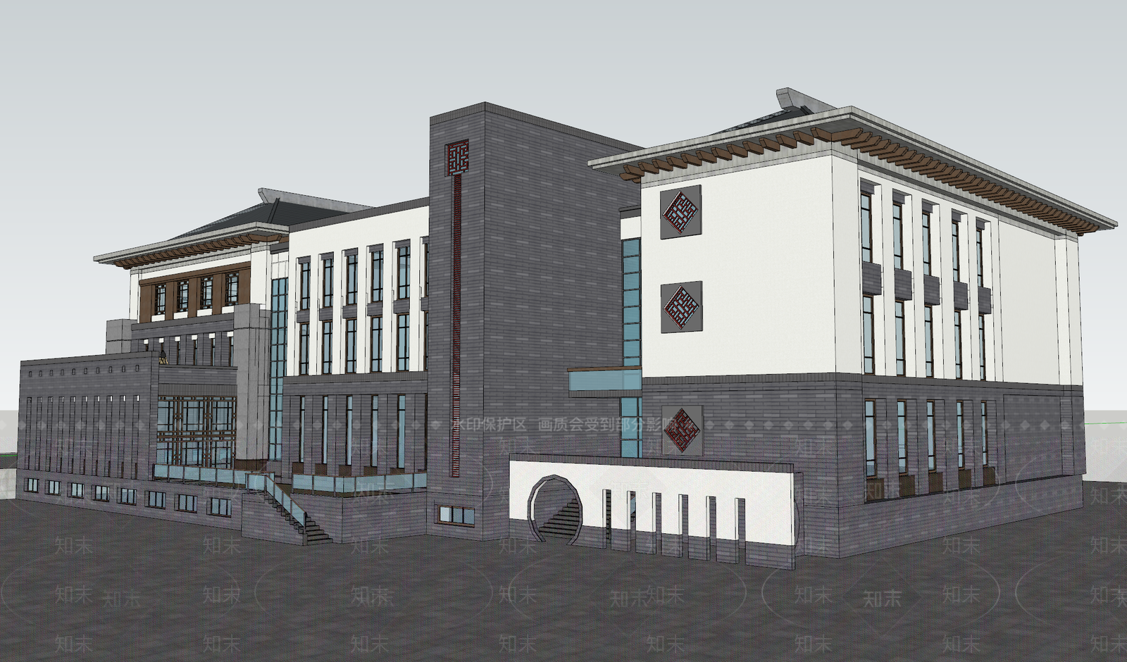 新中式古建会所SU模型下载【ID:1160333754】