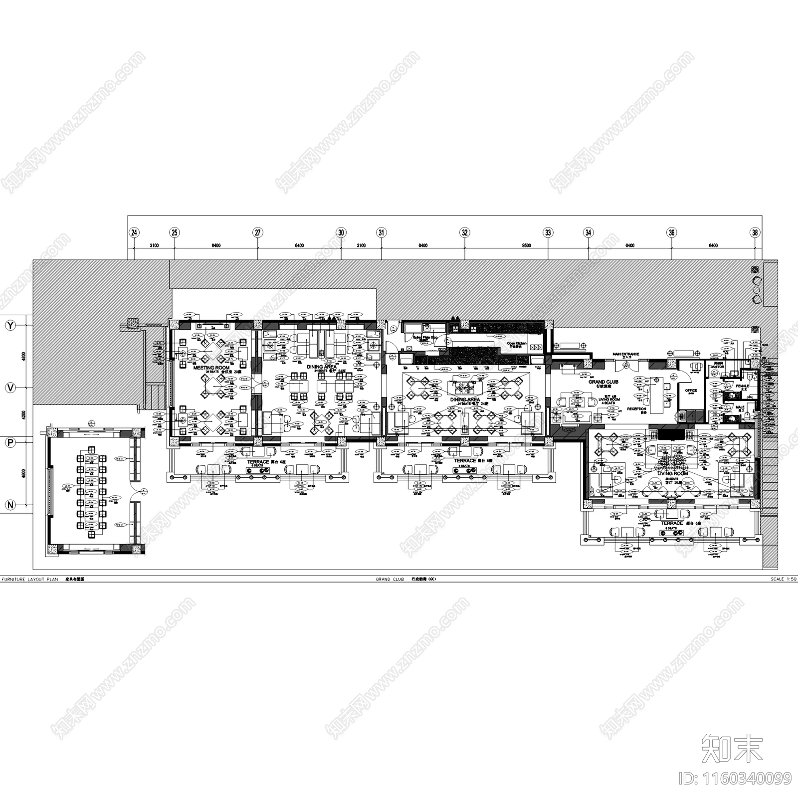 中式丽江君悦城市酒店行政酒廊室内工装cad施工图下载【ID:1160340099】