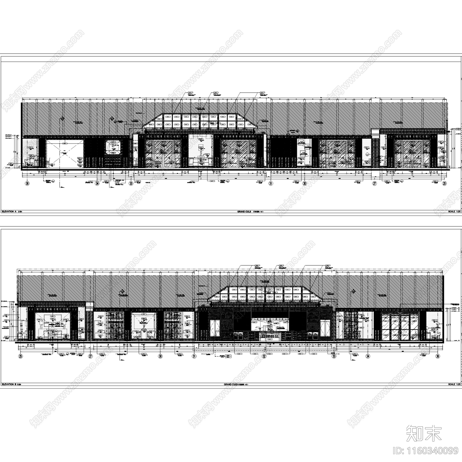 中式丽江君悦城市酒店行政酒廊室内工装cad施工图下载【ID:1160340099】