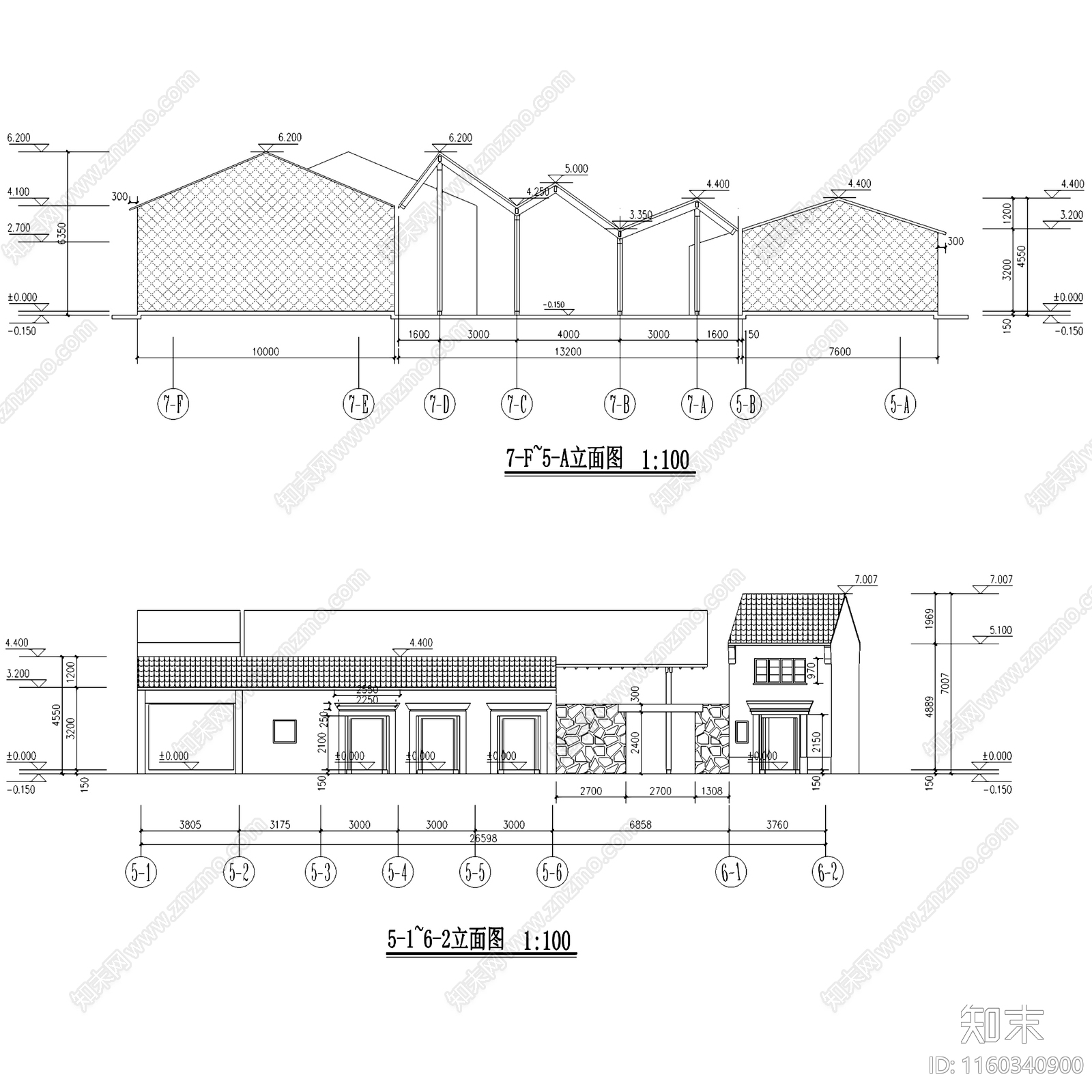 新中式民宿茶室工坊商业建筑CAcad施工图下载【ID:1160340900】