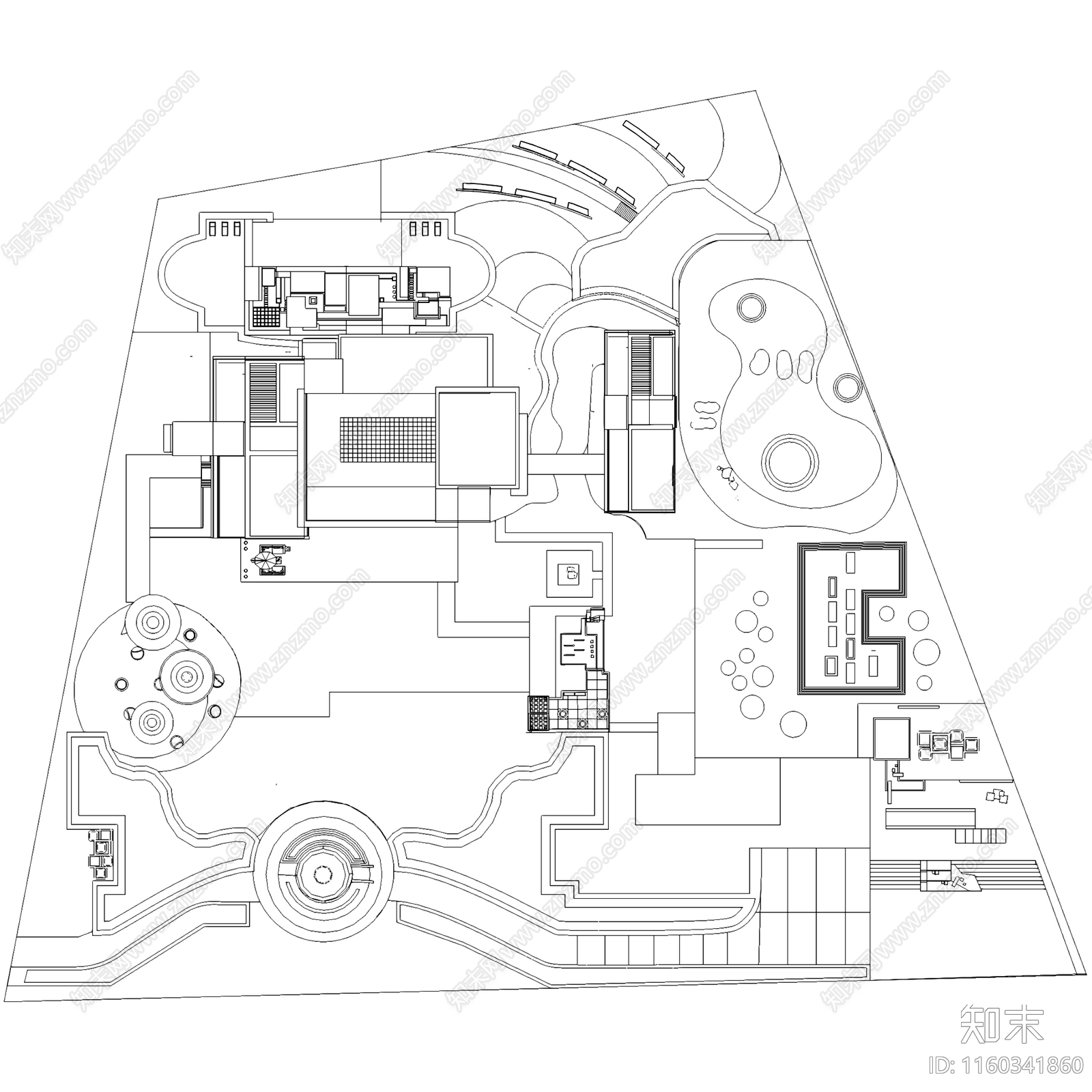 新中式会所建筑CAcad施工图下载【ID:1160341860】