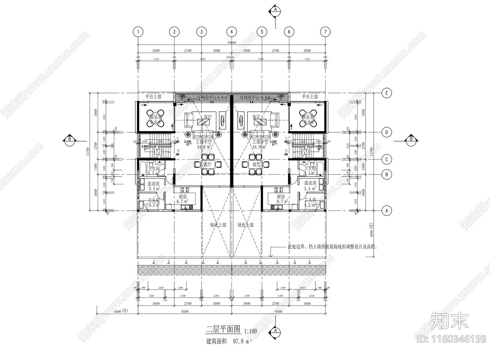 3层联排别墅平面户型图CAcad施工图下载【ID:1160346159】