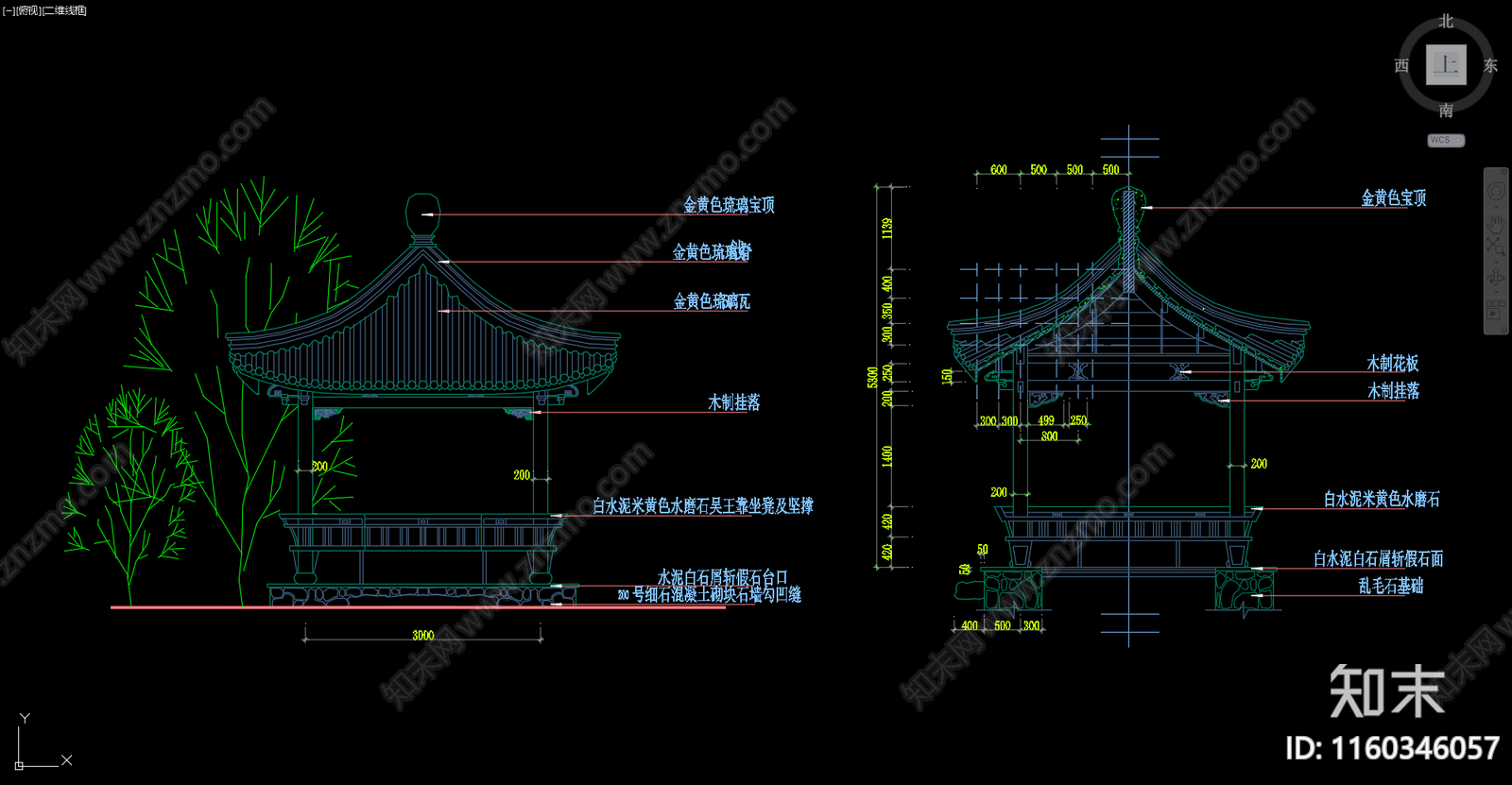 中式景观亭立面剖面施工图下载【ID:1160346057】