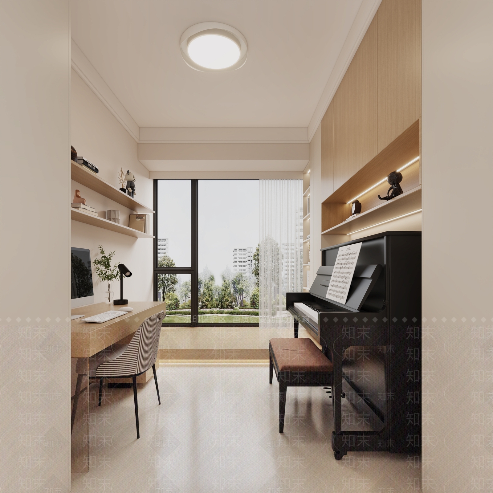 现代奶油原木风书房3D模型下载【ID:1160346198】_知末3d模型网