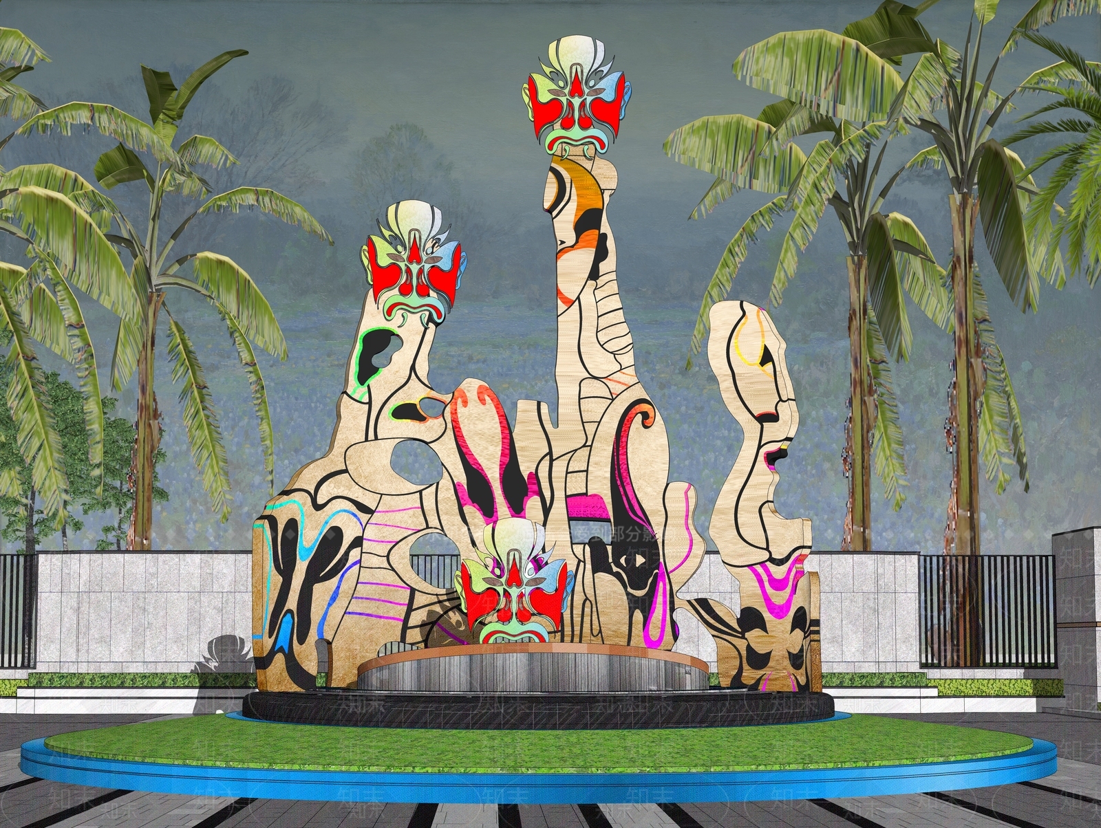 中式京剧曲艺戏曲脸谱概念艺术文化雕塑SU模型下载【ID:1160346823】