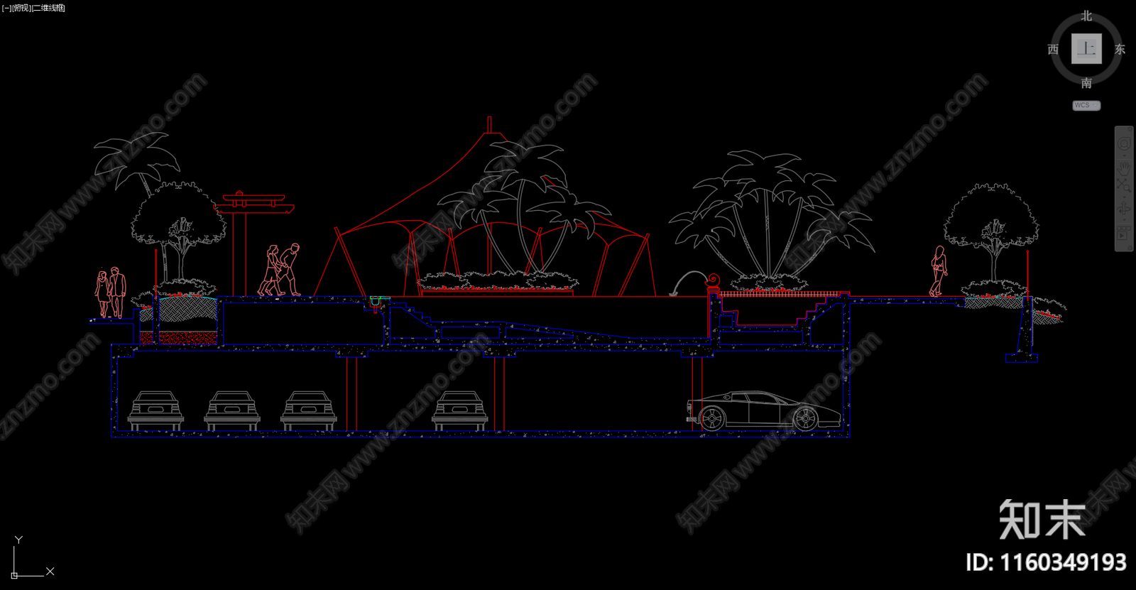 景观剖面图张拉膜地下车库植物施工图下载【ID:1160349193】