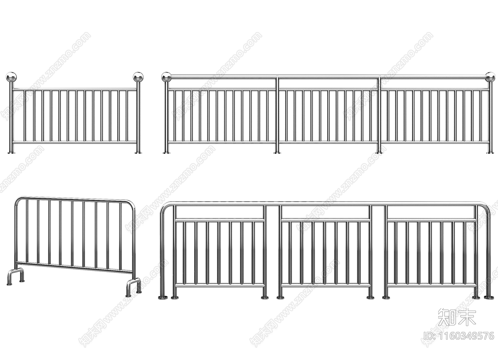 现代不锈钢栏杆3D模型下载【ID:1160349576】