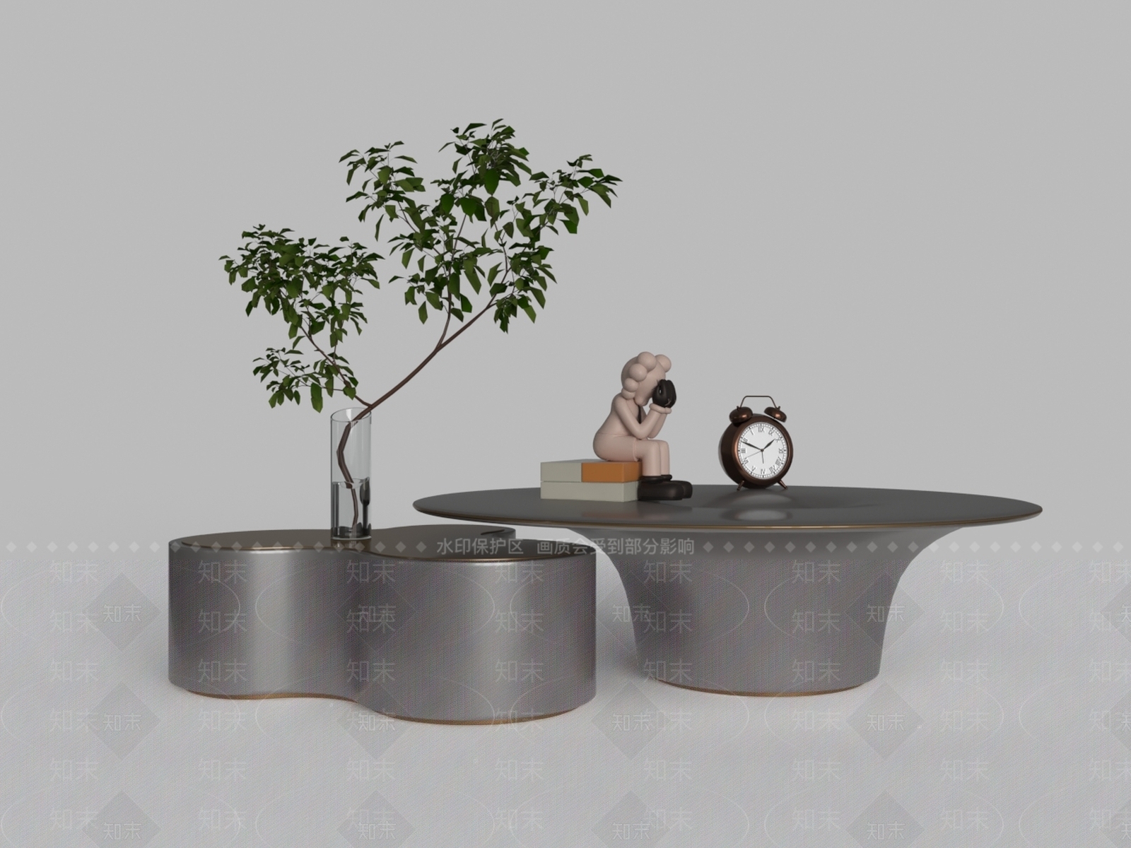 现代圆形木质茶几组合3D模型下载【ID:1160350085】