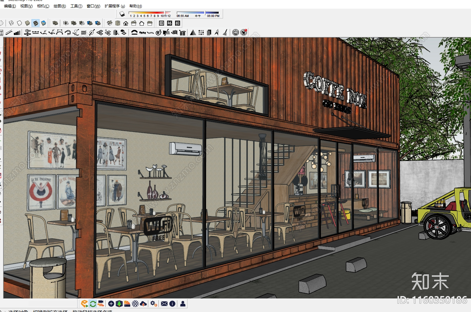 工业集装箱二层咖啡厅SU模型下载【ID:1160350186】