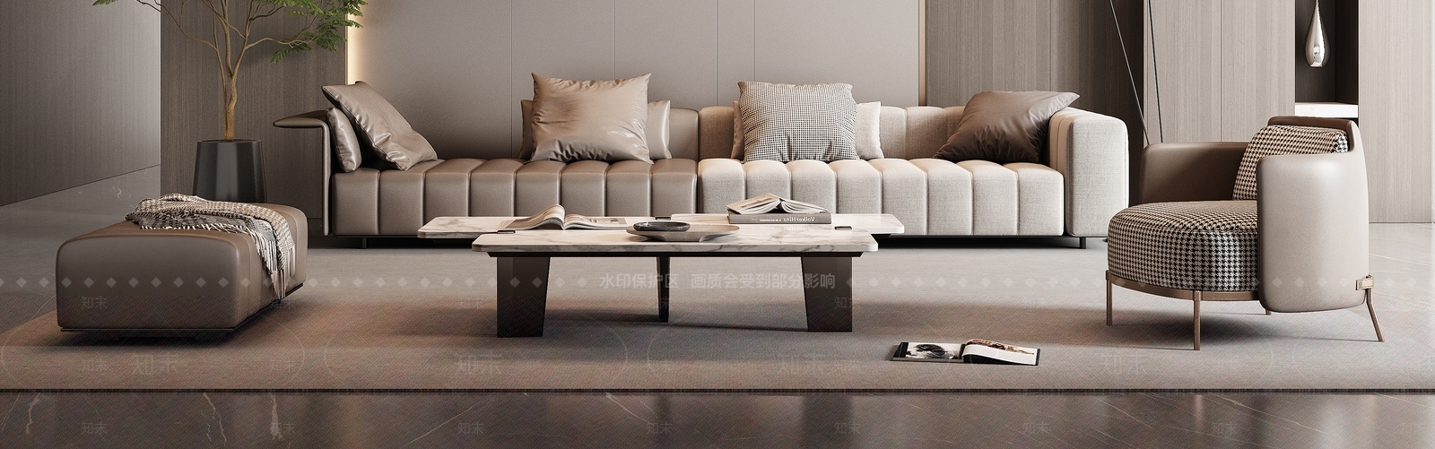 Minotti现代意式沙发茶几组合3D模型下载【ID:1160350429】