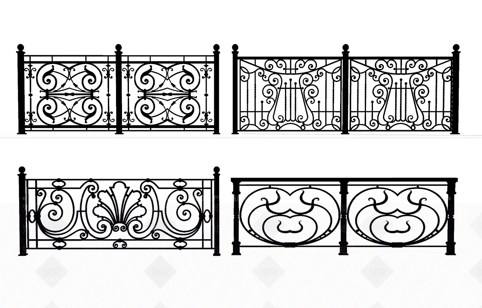 简欧铁艺不锈钢栏杆SU模型下载【ID:1160350855】