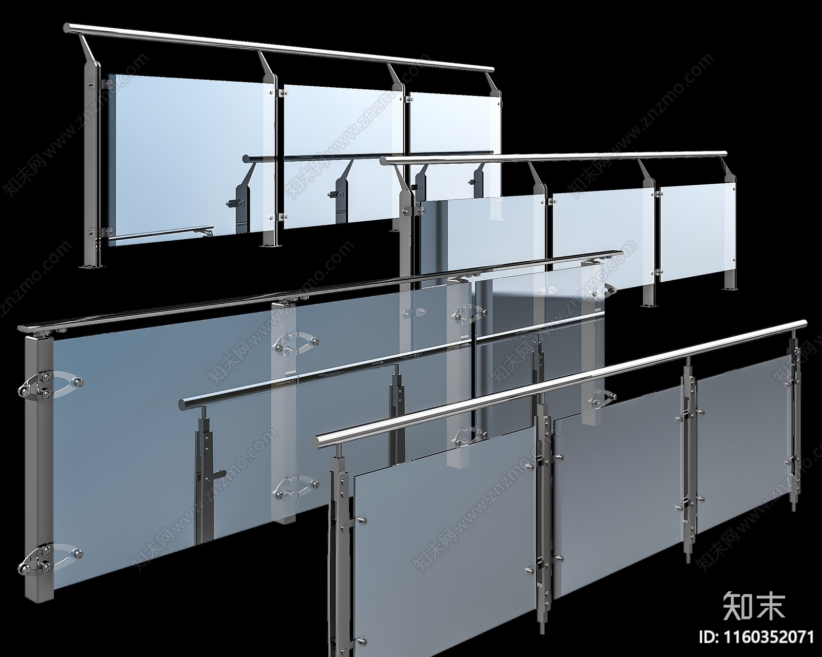现代不锈钢玻璃栏杆SU模型下载【ID:1160352071】